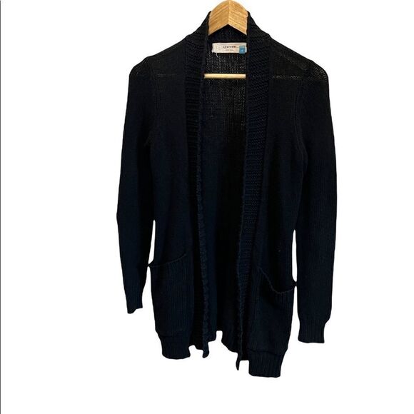 SPARROW Black Merino Wool Cotton Blend Mesh Knit Open Cardigan With Pockets S - Picture 1 of 8